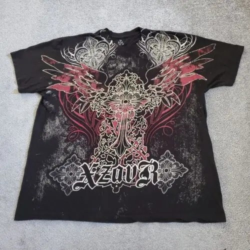 Xzavier Fashionable Casual -Sleeved Double-D Oversized Printed Cotton Top Affliction Street