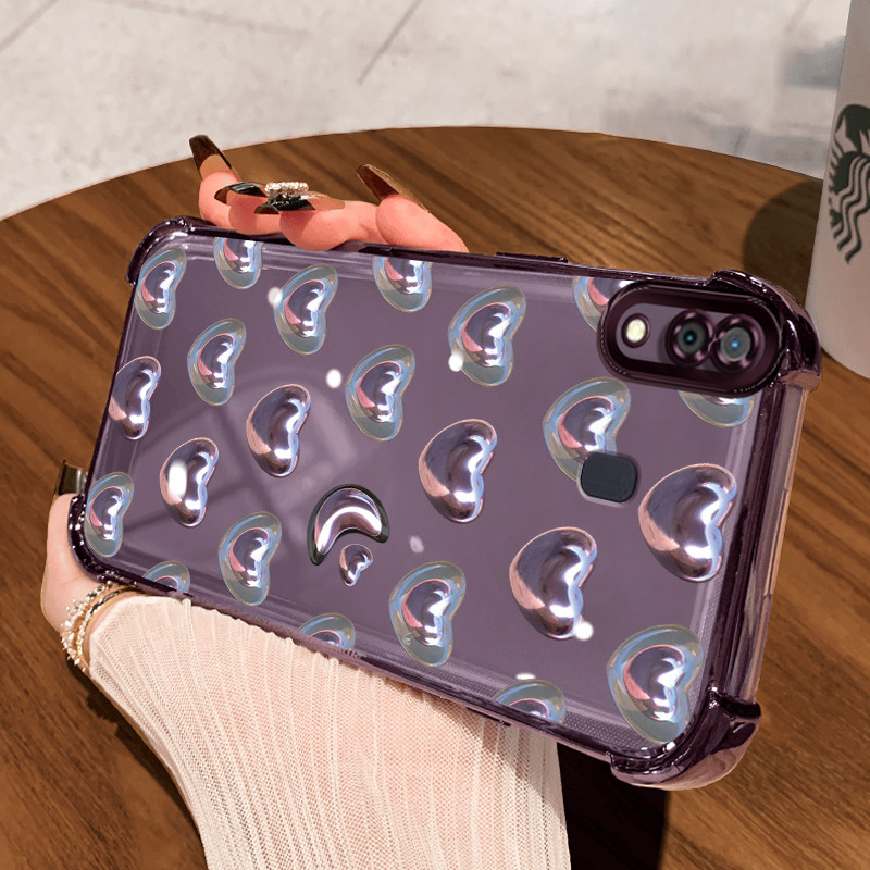 Casing Hp untuk Samsung A30 A20 A21s M10s Case Hati ungu mengkilap Kasing Armor Cesing Clear Airbag 