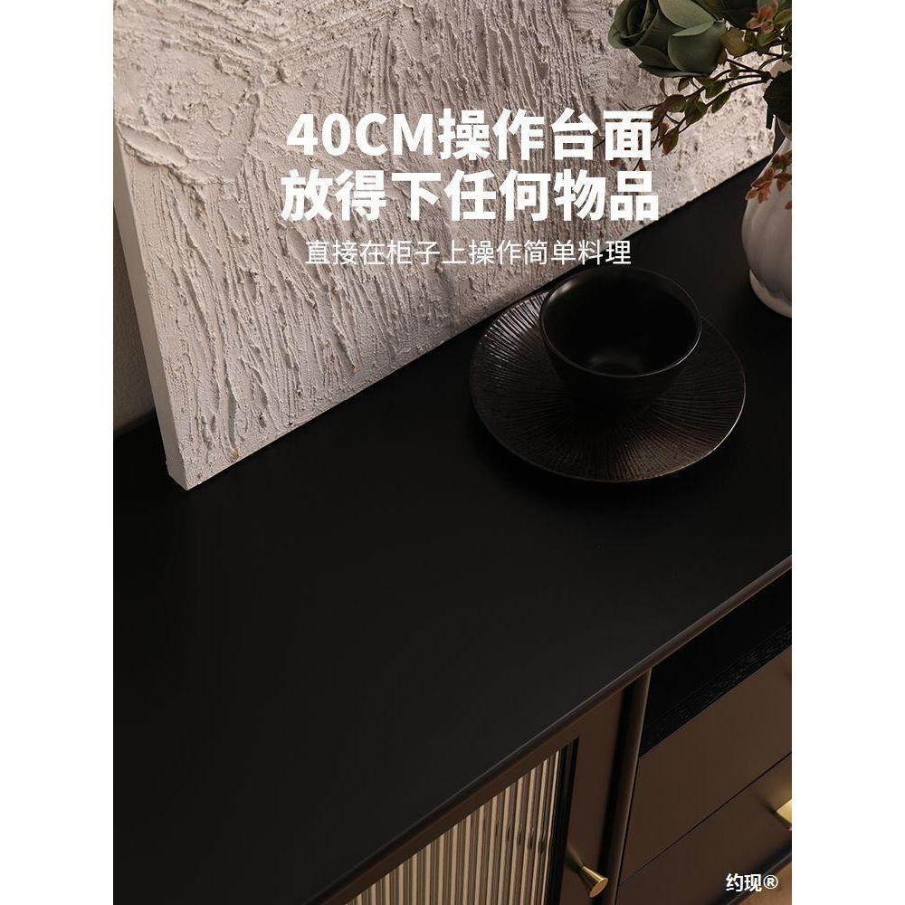 - Solid Wood Black Sideboard Modern Light Luxury Tea Cabinet Large