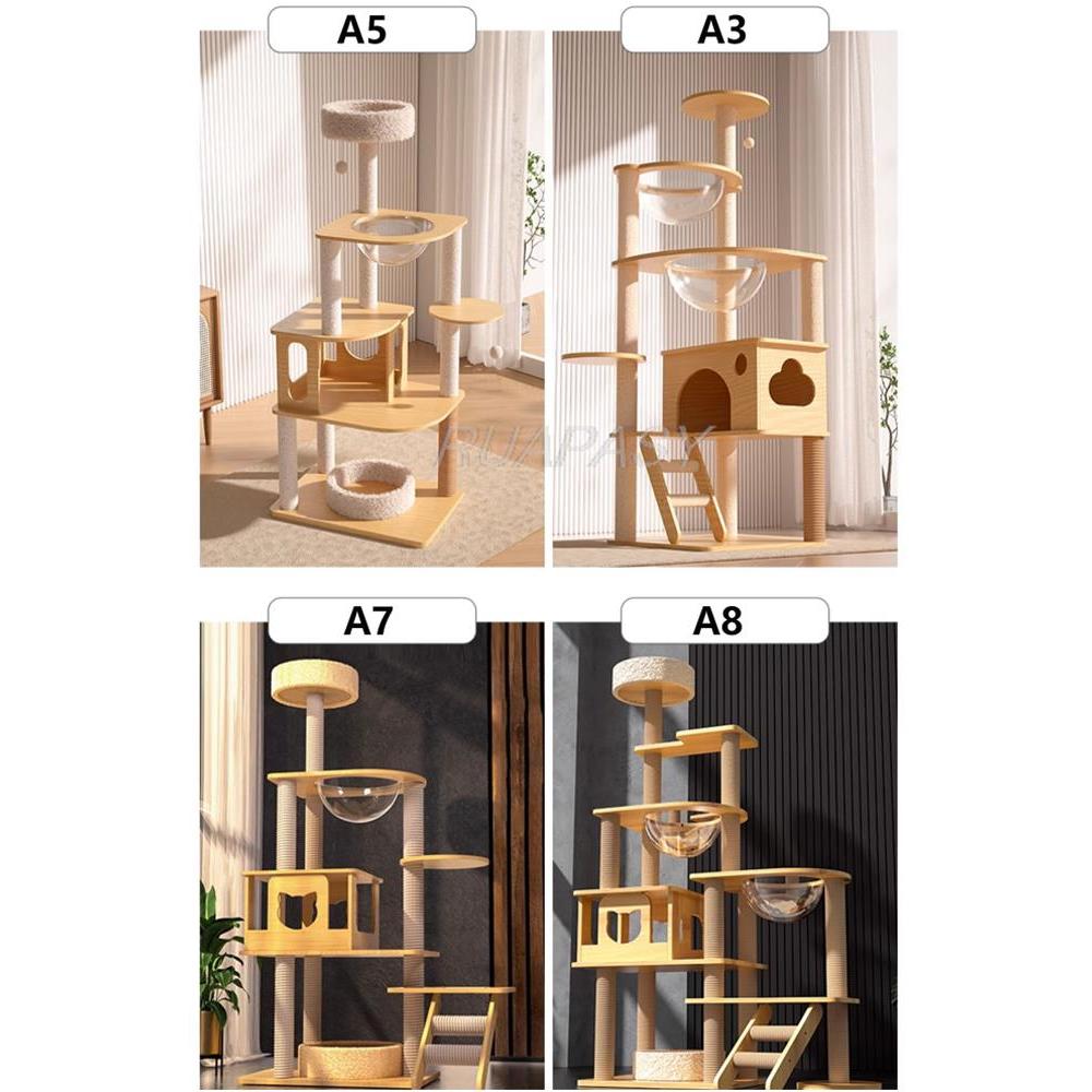 Multi-Level Wood Cat Tree Toys Post Condo Cat Tree Shelf Scratching