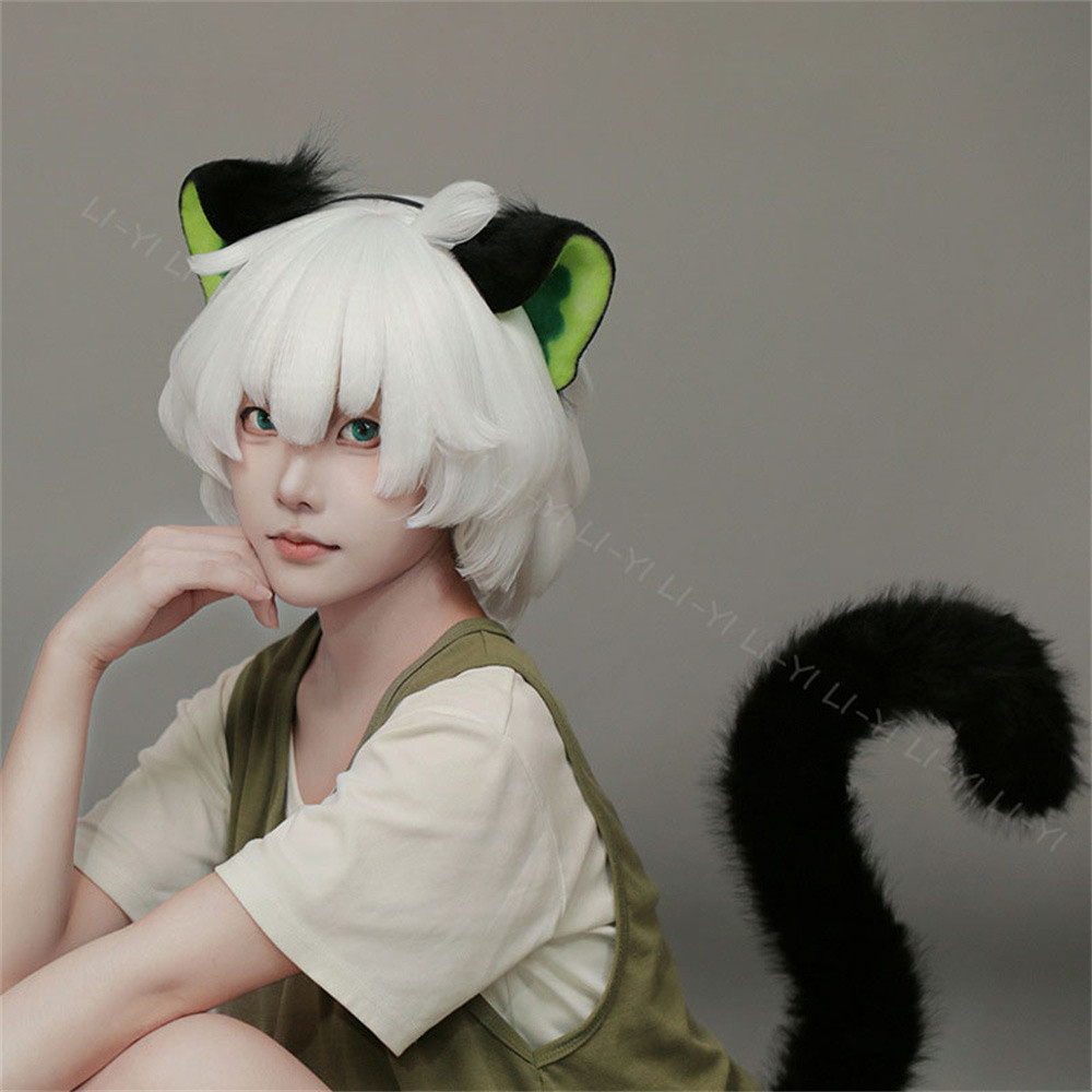 Tactical Black Cat Ear & Tail Set - Adjustable Cat Ears Headband with Fluffy Tail, Anime Cosplay