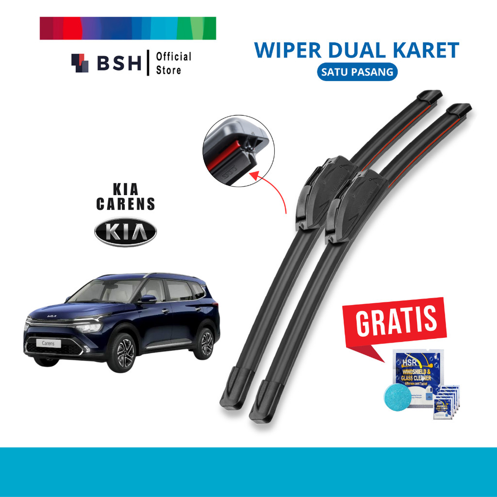 Wiper KIA Carens 1999-2010 Dual Double Karet | Free 5 Tablet Sabun Pembersih Jamur Kaca