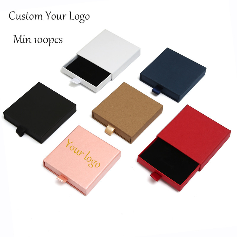 Custom Paper Drawer Jewelry Box Logo for Necklace Ring Earrings Jewelry Packaging for Small Business