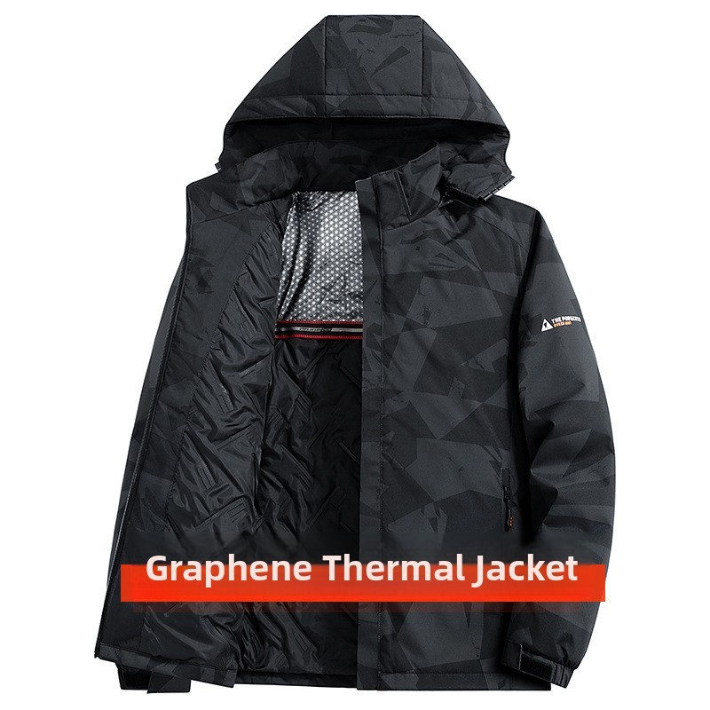 Men's Thickened Graphene Cotton Jacket Winter Coat Hooded Fashion Urban Style Zipper Closure