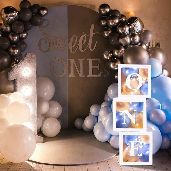 35jnw- 4Pcs Putih Emas Box Balon Transparan /Box Balon Dekorasi /Box Huruf Transparan Baby