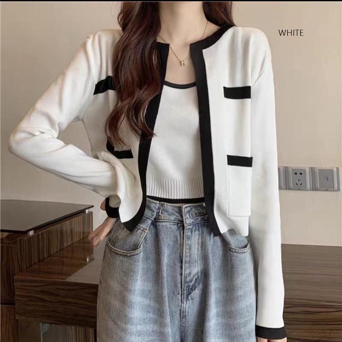 Atasan Set Rajut Wanita Tanktop Cardigan Knit Baju Setelan Remaja