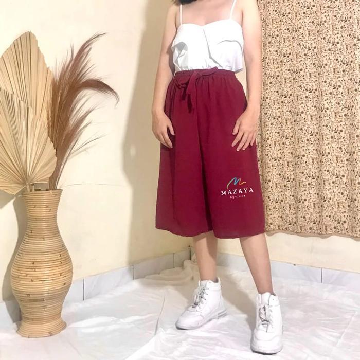 YTTX- Kulot Crinkle 7/8 Celana Wanita Kulot Crinkle Pendek 7/8 Jumbo Xxl Pinggang Karet