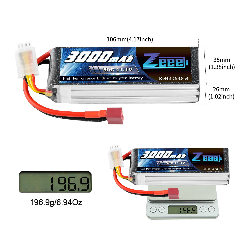 2Units Zeee 11.1V 50C 3000Mah 3S Lipo Battery Softcase Battery With