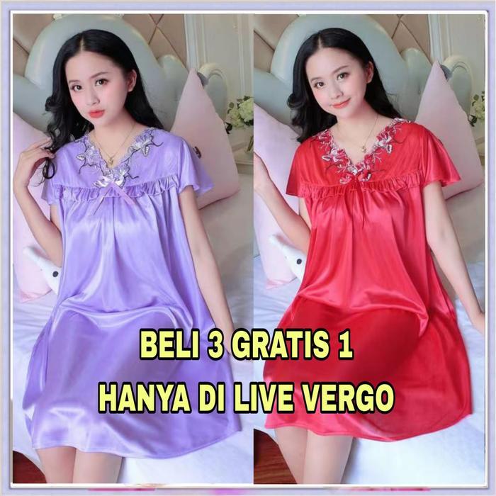 Vergo - Dress RENDA BUNGA PUTIH PY 134 / Baju Tidur Wanita Jumbo
