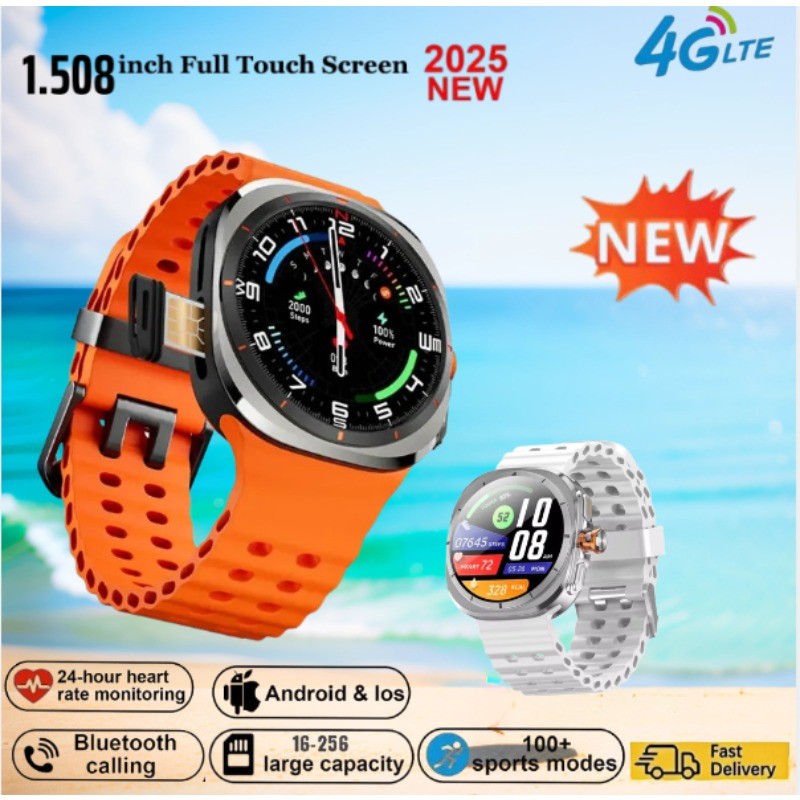 2025 Watch Ultra 5G Smartwatch Android 11 1.508" Amoled Display 180 8Mp Rotating Camera Gps Glonass