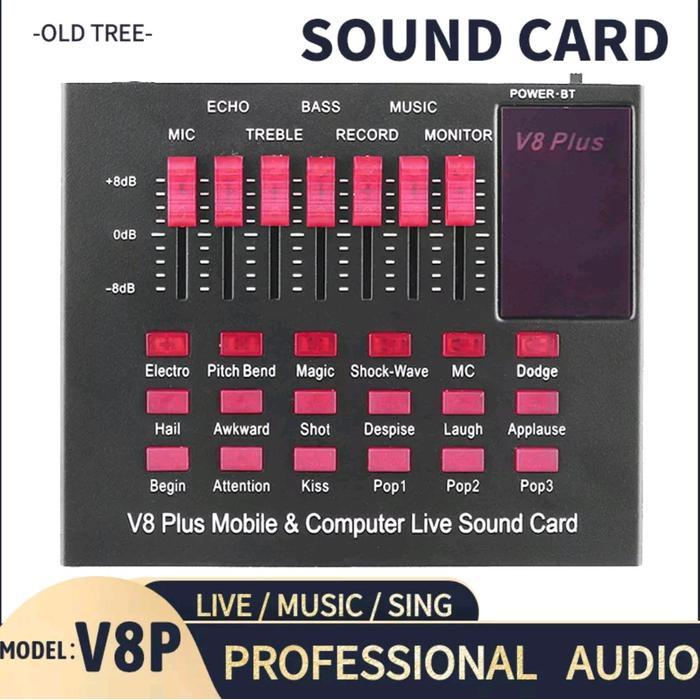 SOUNDCARD V8PLUS TAFFSTUDIO BLUETOOTH USB EXTERNAL SOUNDCARD LIVE MIC HEADSET V8 PLUS