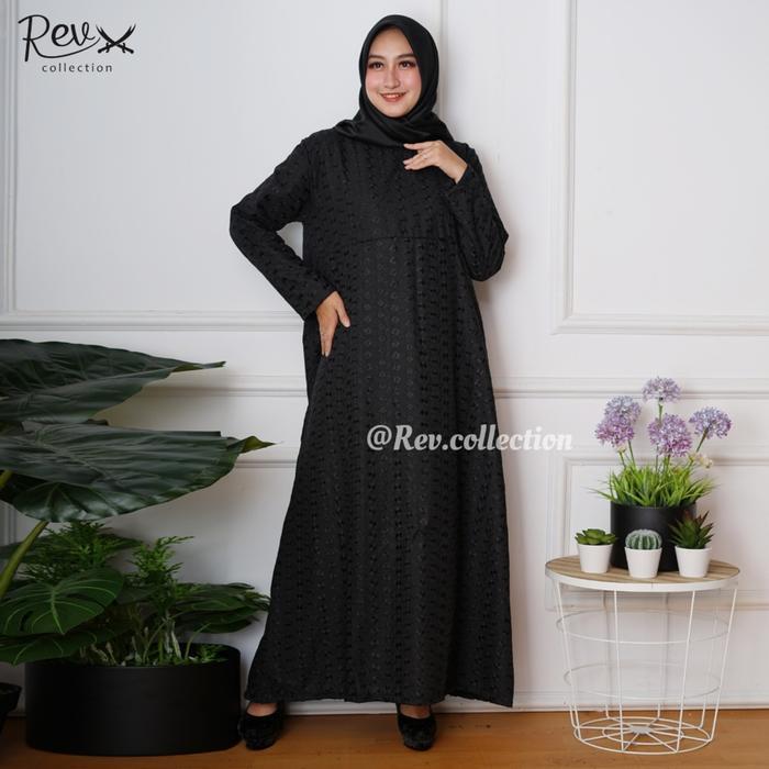 MUSLIFIX- Gamis Haji Umroh Wanita Berkantong Depan Katun Paris Hitam & Putih Bordir