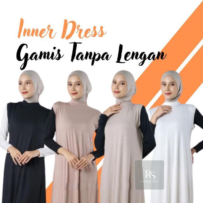 MUSLIFIX- Gamis Inner Dress Tanpa Lengan Manset Baju Wanita Gamis Inner Buntung Bahan Lembut