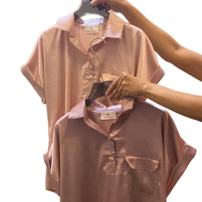Silky Shirt Kemeja Lengan Pendek Oversize Adem Satin