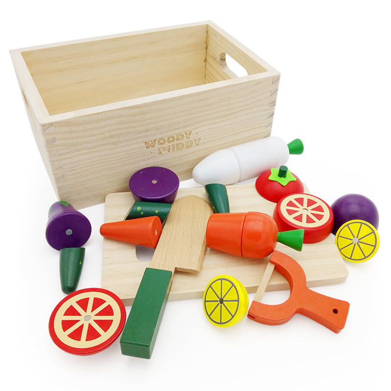 Mainan Potong Buah Kayu Magnetik - Edukasi Anak 3-6 Tahun - Set Alat Dapur Realistis dengan Pisau Ka