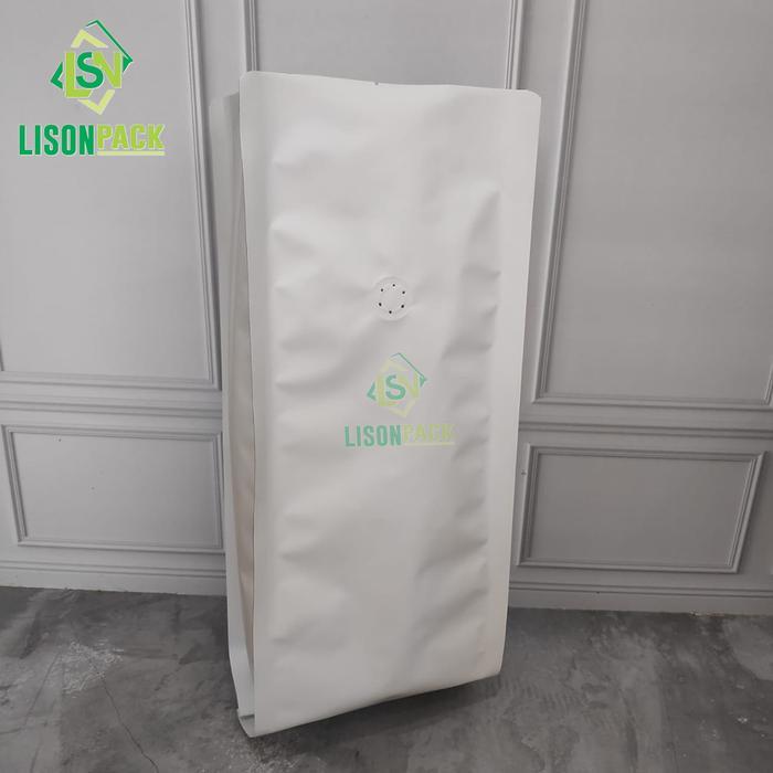 Kemasan Gusset Alumunium Foil 1 KG White Alufoil Gusset Quad Seal