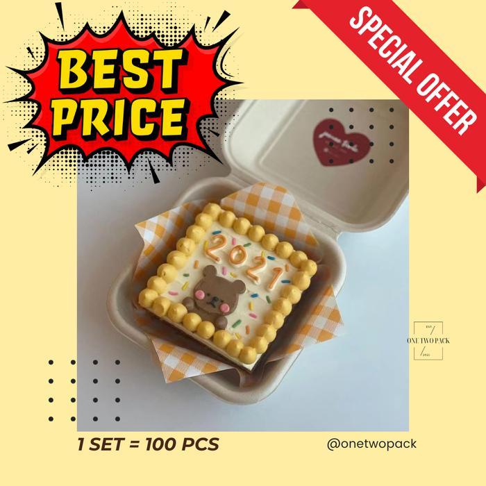 [100pcs] BAGASSE Korean Mini Cake Box Bagasse Burger Bento Box
