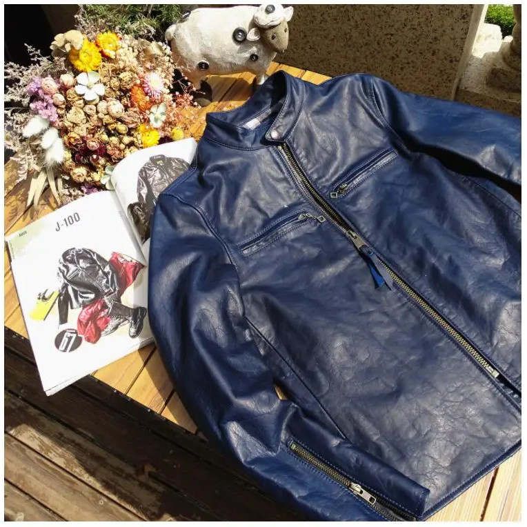 - .Wholes.Classic Motorcycle Leather Jacket.Outdoor Indigo J100 Style Rider Horsehide Coat.Soft