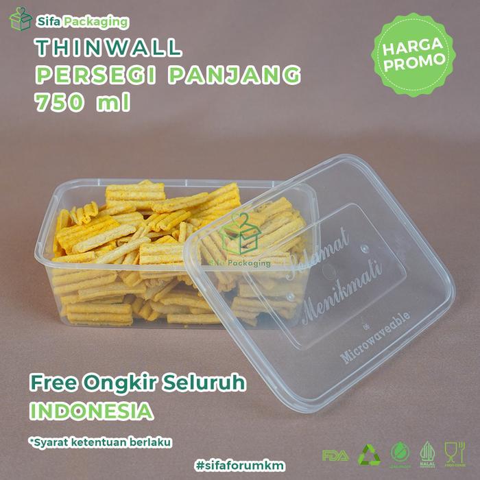 Thinwall Persegi Panjang + Tutup 750ml Kotak Makanan Wadah Plastik Thinwall Rectangle Tempat Kue