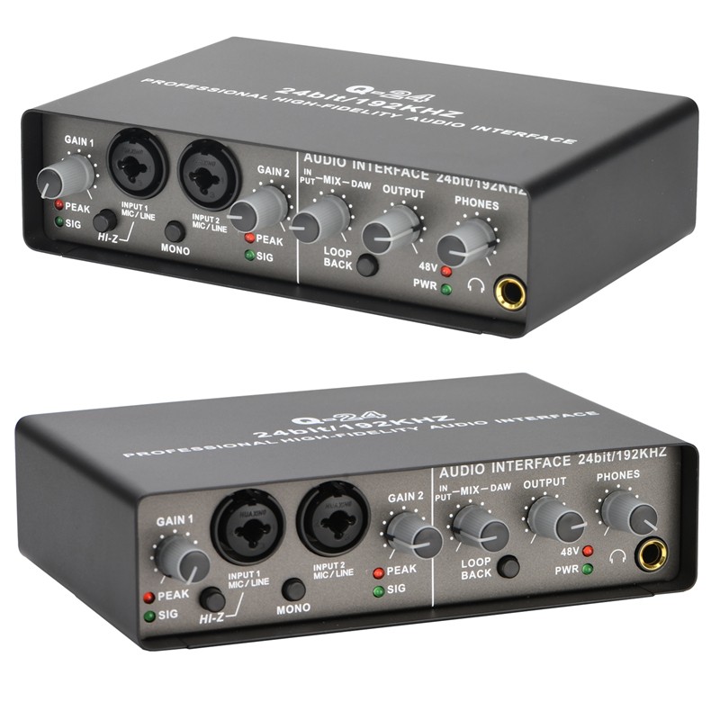 Professional 24Bit 192Khz Audio Interface 2 Input Sound Card For