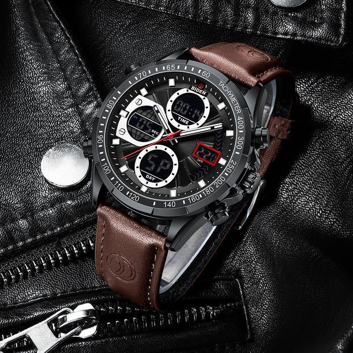 kdgn- Biden Jam Tangan Pria Fashion Cool Tali Kulit Multifunsi Sports Original Jam Tangan