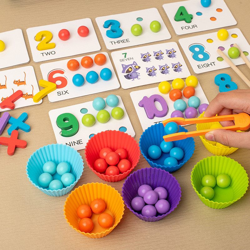 Wooden Montessori Clip Beads Toy Fine Motor Training Color Sorting Matching Early Learning