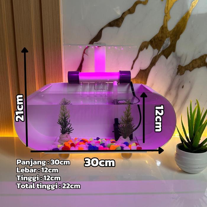 AKUARIUM MINI FULL SET AIR TERJUN UKURAN MINI 30x11,5x12cm Akrilik Aquascape Full Set Paludarium
