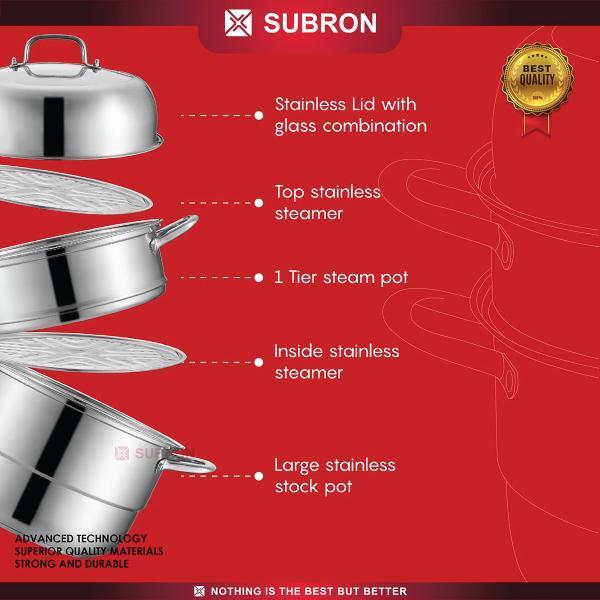 SUBRON Panci Kukus 3 Susun 40cm Besar Multifungsi Stainless Tebal
