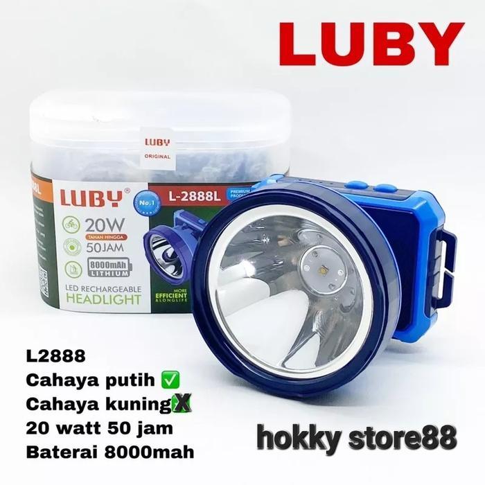Senter Kepala Luby 2888 20 watt Cahaya Putih Baterai 8000 Mah L-2888L Promo Premium