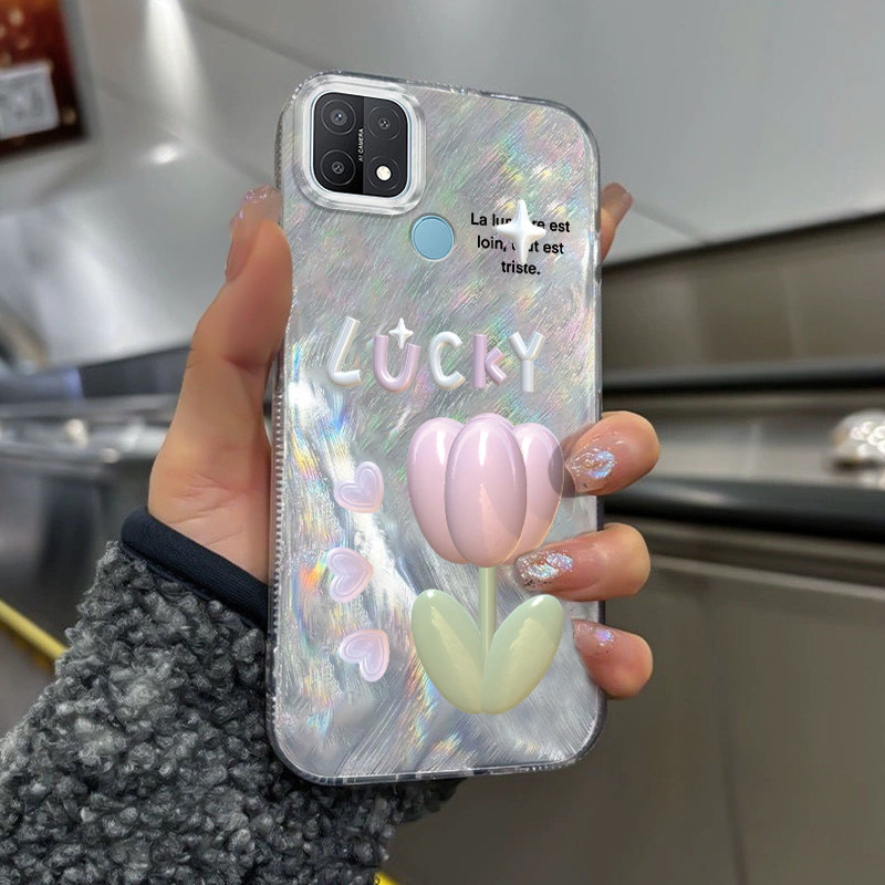 Casing Hp Untuk OPPO A15 A15s A35 Case Casing pola Tulip beruntung Kasing HP Cesing Silikon Softcase