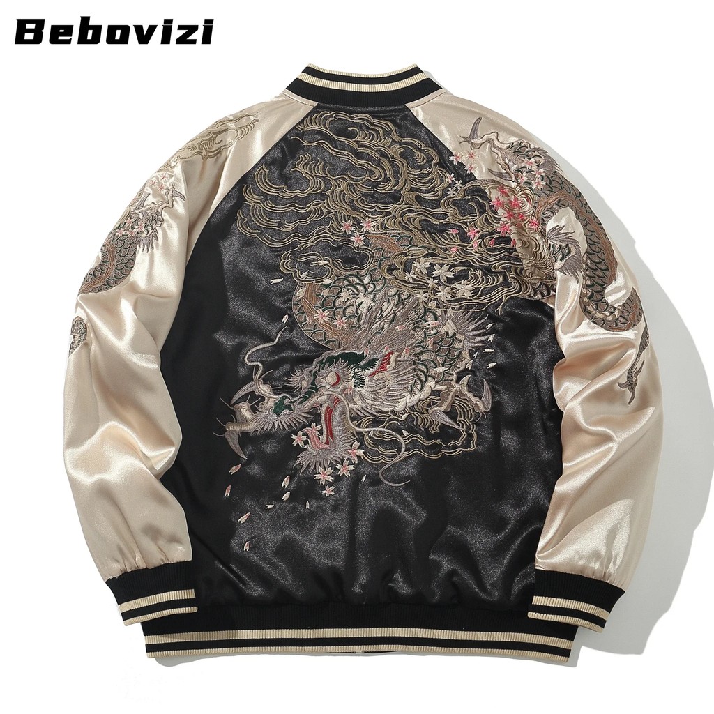 High Quality Autumn Dragon Embroidered Jacket Japanese Style Men's Baseball Uniform Streetwear