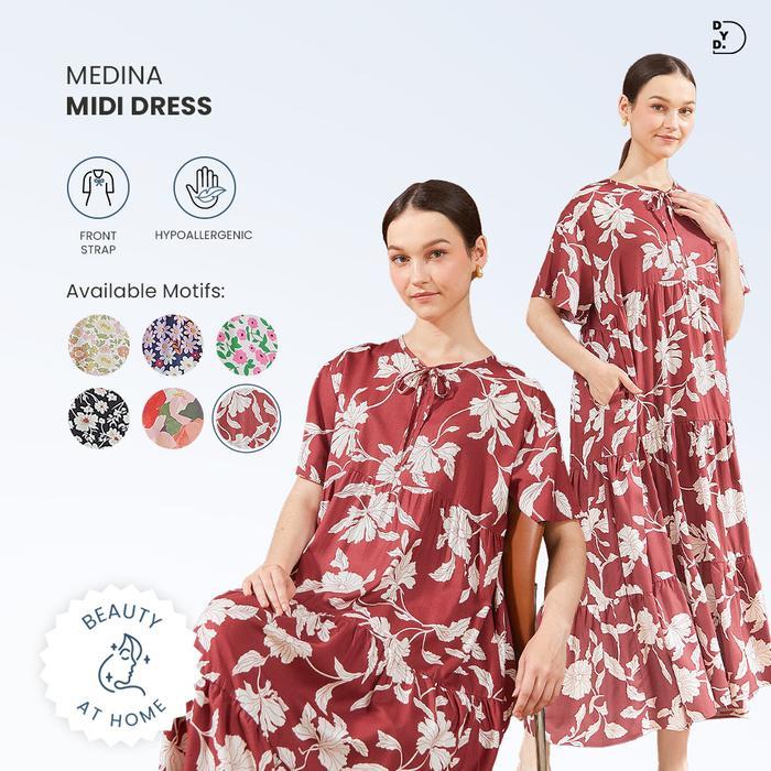 Promo Dyd Label Medina Midi Dress Baju Bumil & Busui Kekinian Lengan Pendek Bahan Rayon Nyaman Fit