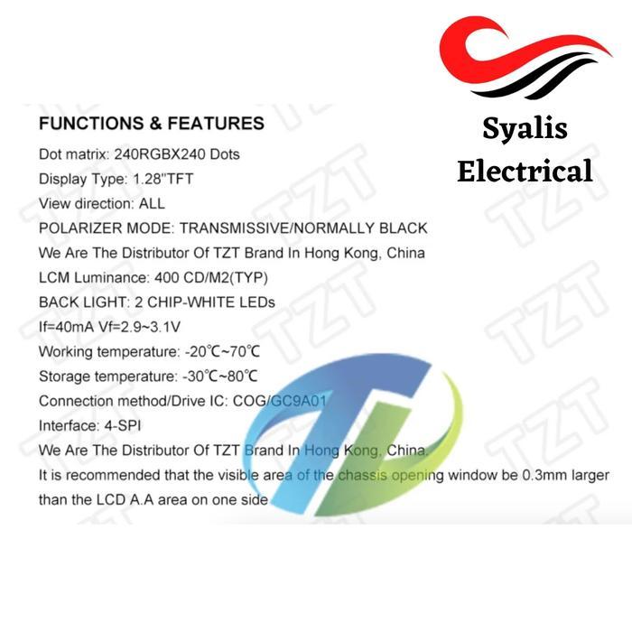 TRONIC- Display Tft 1.28 Inch Gc9A01 Square Arduino [Syalis]
