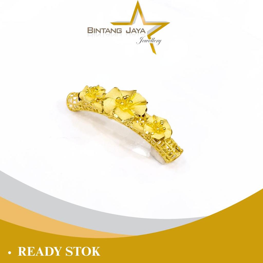 Liontin Emas Asli - Bambu Bunga Ukir Kerawang Doft Kuning - Kadar 16K - Berat 3.41gr - Anggun, cocok