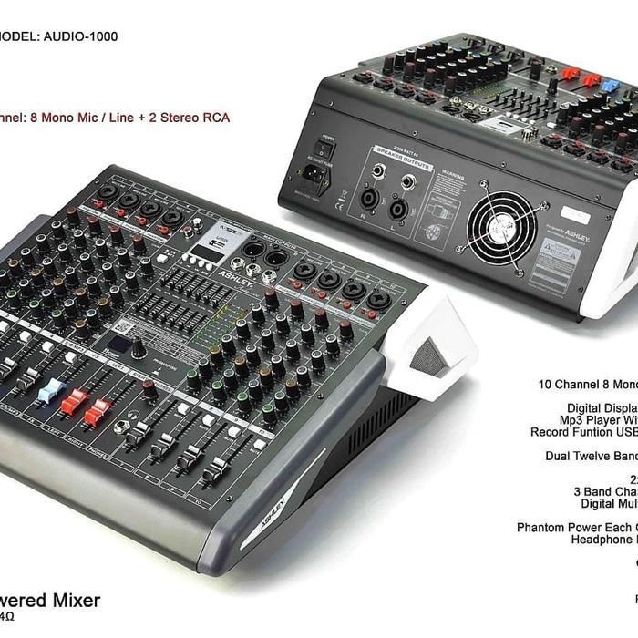 Ashley Audio Power Mixer Ashley Audio1000 Series Original dengan 10 Channel 8 Mono Mic Line 2 Stereo
