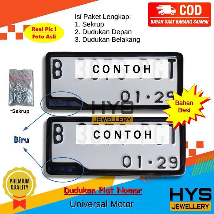 News HYS Bingkai Plat Nomor Motor Isi 2 Pcs Dudukan Breket Plat Lesen Bahan Full Besi