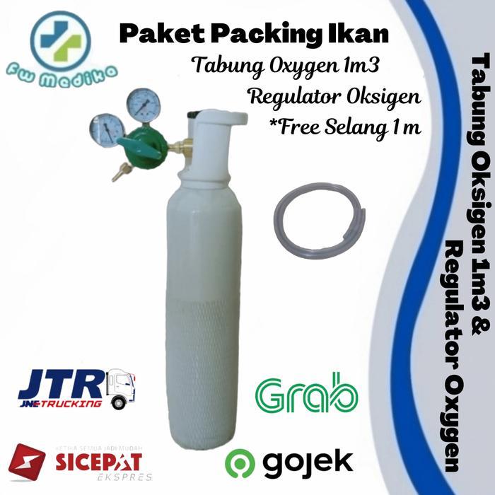 Tabung Oksigen 1m3 untuk Packing ikan + Isi + Regulator + Selang
