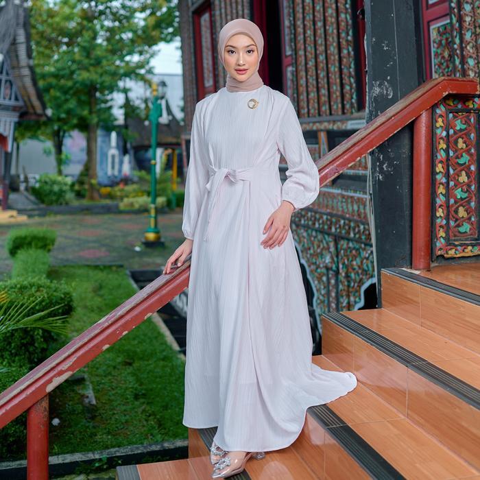 MUSLIFIX- Zm Zaskia Mecca - Moana Dress Wanita Mewah Kain Flamingo Gamis Muslim Panjang -