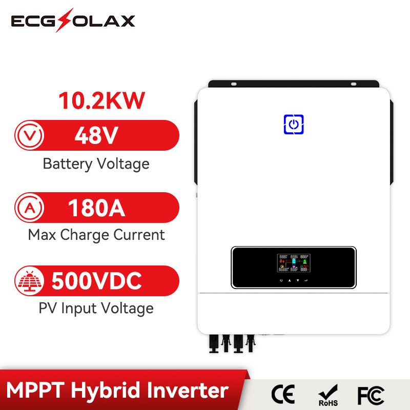Ecgsolax 10.2Kw Hybrid Solar Inverter 48V 230V Pure Sine Wave Solar Hybrid Inverter 10200W With