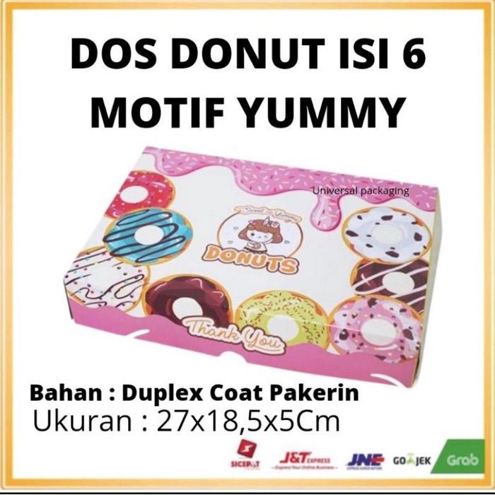 [ 10 PCS ] Dos DONAT MOTIF YUMMY isi 6 Kardus Box Karton Dus Donat Motif Kertas