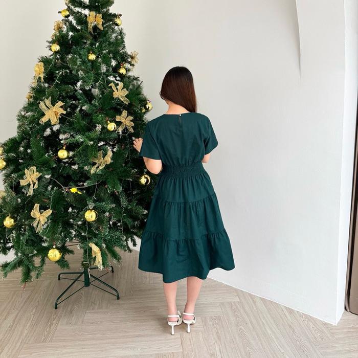 Vera di Dress Baju Dress Natal Christmas Maroon Emerald