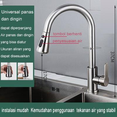 Hitam / Perak Keran fleksibel Dapur SUS 304 stainless Keran Wastafel Keran Bisa diputar penarikan