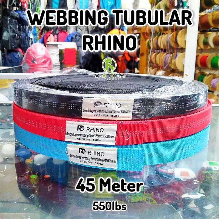BERKUALITAS WEBBING PANJAT TUBULAR RHINO PER ROLL (45 METER) TALI HARNESS TALI TUBUB NOT WEBBING