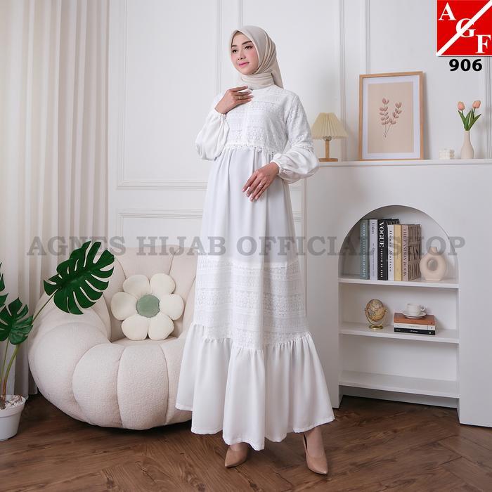 MUSLIFIX- Agnes Hijab - Khalisa Dress Gamis Putih Baju Muslim Wanita Dewasa Remaja Model Baru