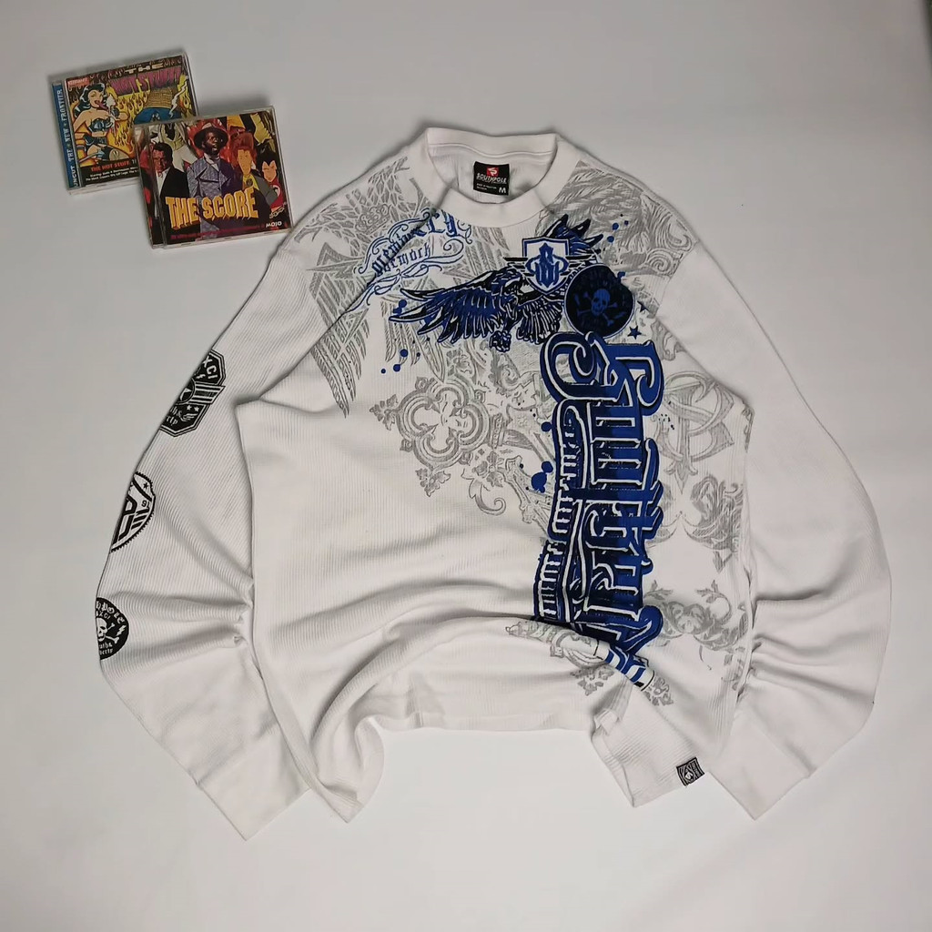Y2K Blue Wing Southpole Long Sleeve T Shirt Mens L White Grunge Gothic Sell Well Vintage Tops