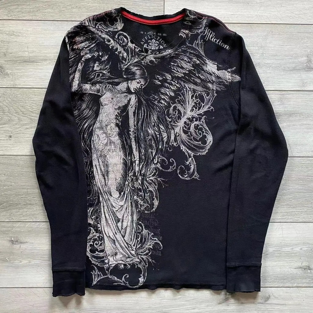 Y2K Affliction Long sleeved T shirt Fashion Round Neck Oversized T shirt New Mens Womens Casual
