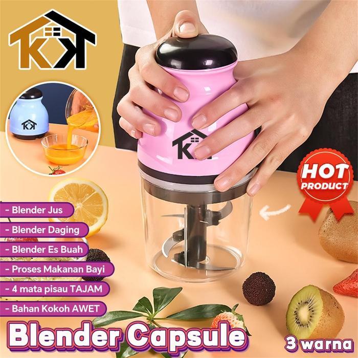 News (KK) Blender Kapsul Portable Mini Penggiling Daging 4 Mata Pisau Stainless Tajam