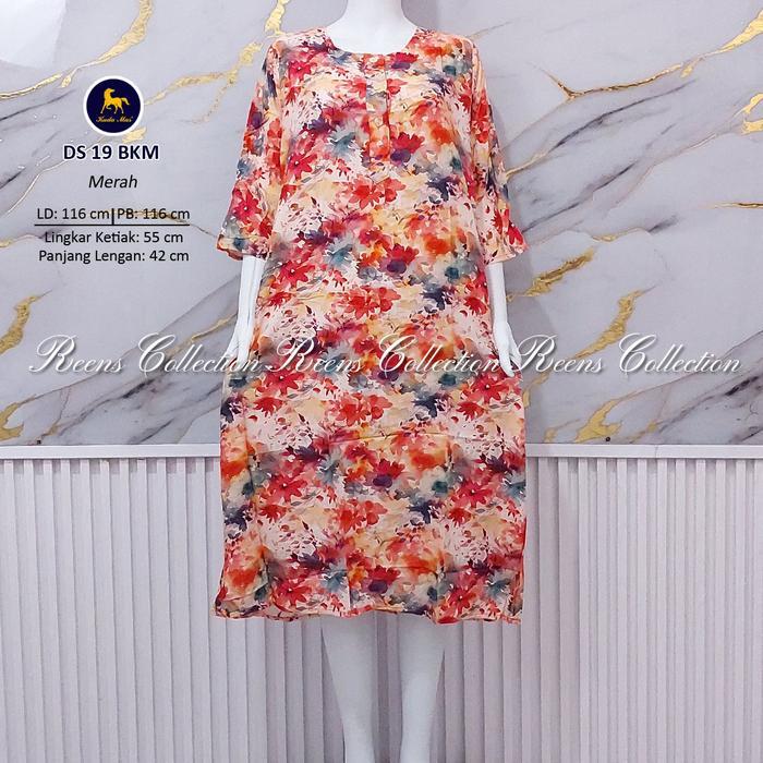 sbcx- Batik Kuda Mas Daster 19 Lengan 3/4 Daster 3 Kancing Depan Busui Di Bawah Lutut Rayon