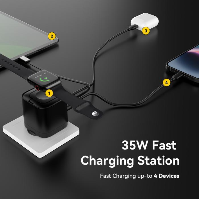 KIIP WH30 3IN1 ADAPTER FAST CHARGER GAN 35W RETRACTABLE CABLE BUILT IN MAGNETIC WIRELESS WATCH