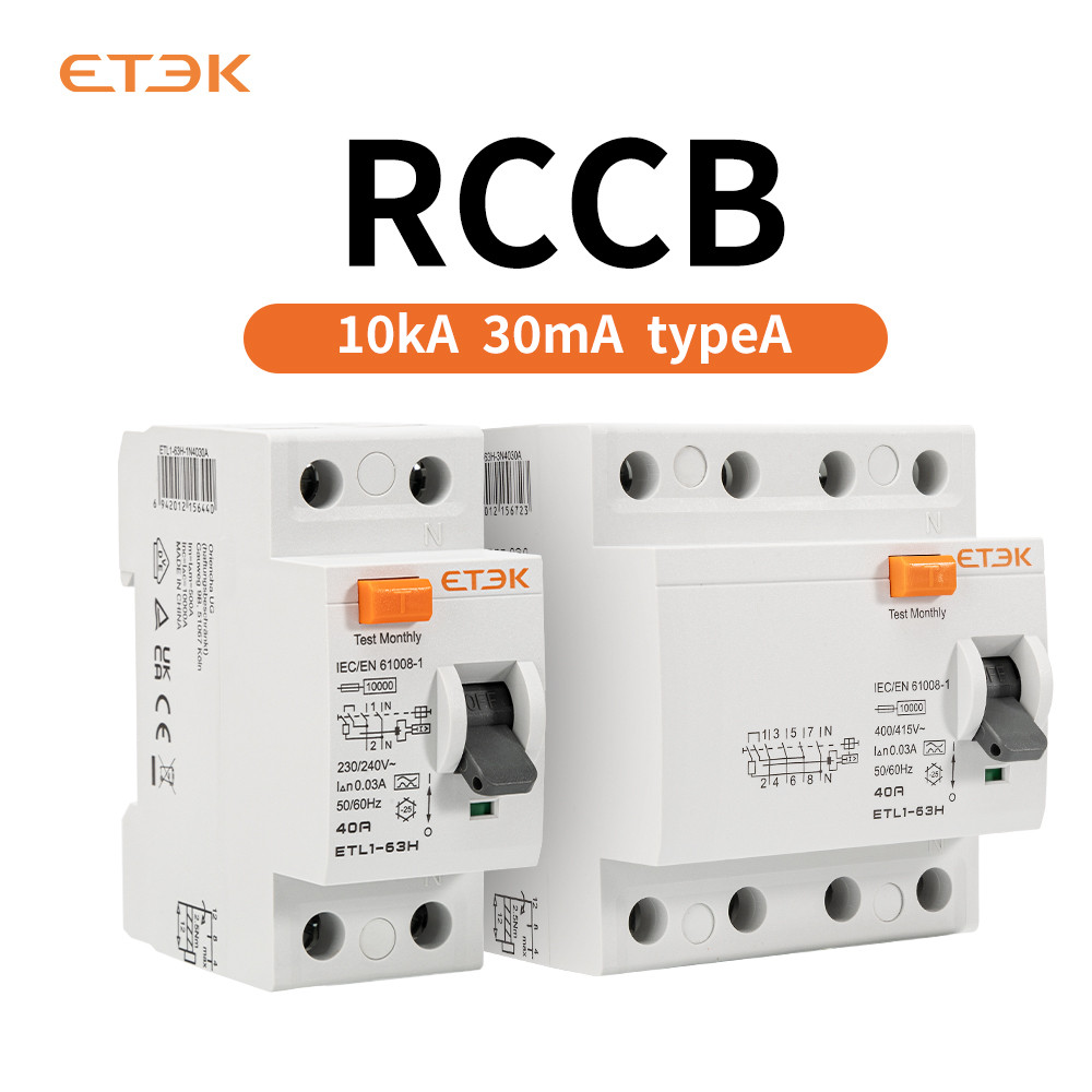 Etek Rcd A Type Residual Current Circuit Breaker 2P/4P 30Ma/300Ma 10Ka Din Rail Rccb 25A 40A 63A